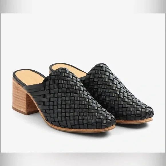 NEW Nisolo Women's Go To Woven Heeled Slip-On Mules Black Leather sz 7.5 - Picture 1 of 8